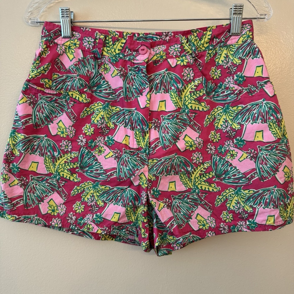 Vintage Lilly Pulitzer White Label Tiki Hut Shorts Size 12 (28 Inch Waist) Pink